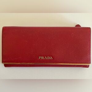 Prada Saffiano Metal Bar Continental Flap Wallet